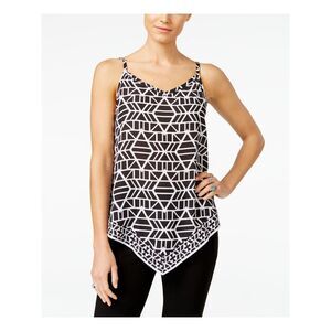 INC Womens Black Geometric Sleeveless V Neck Top Size: 2